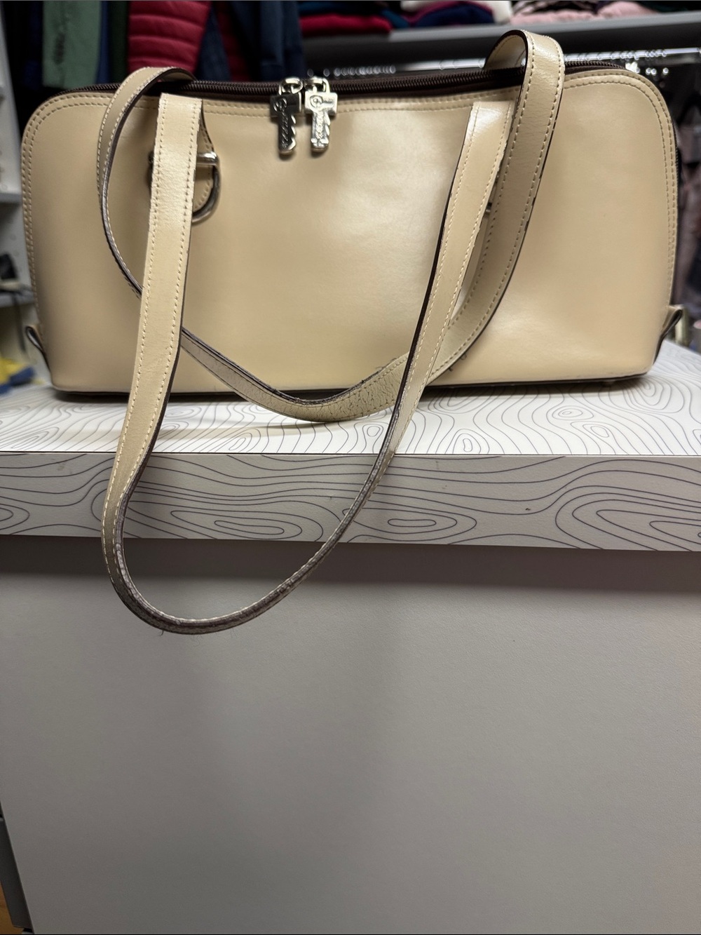 Cream Smooth Leather Shoulder Bag - Jack Georges, roomy